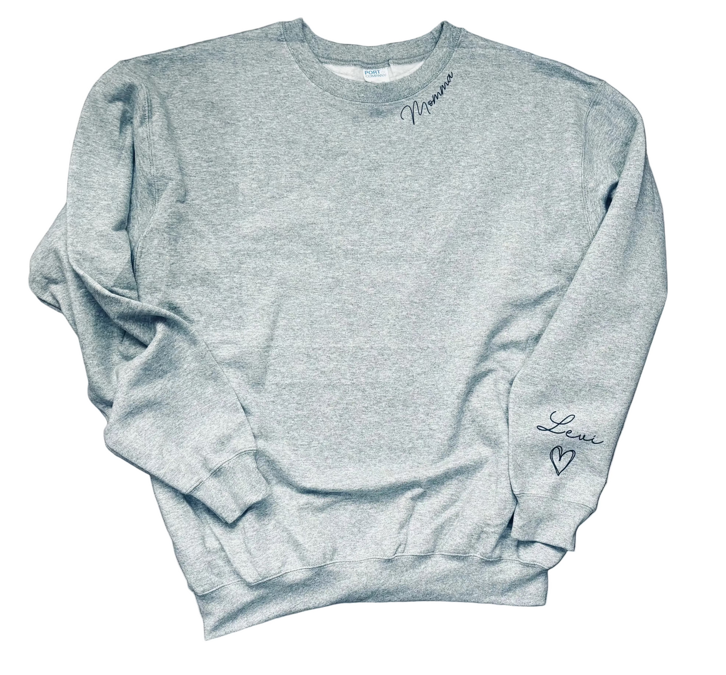 "Custom mom sweatshirt with children's names - front view"