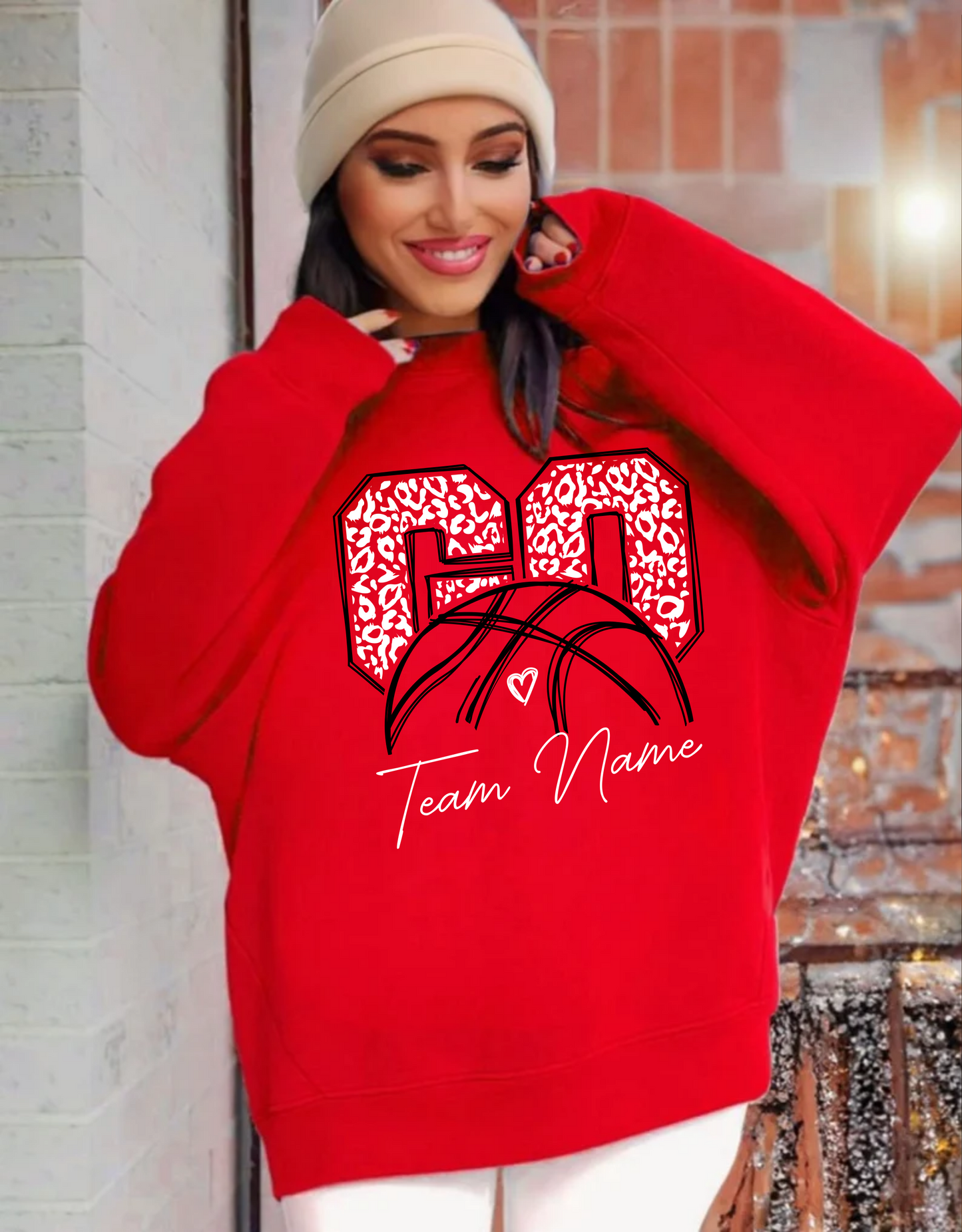 Custom basketball sweatshirt, cheetah print inside and add team name