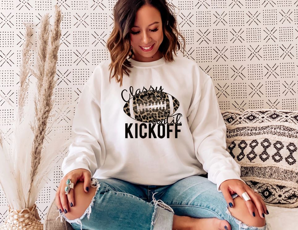 Classy until Kickoff Cheetah Football Sweatshirt Bleached