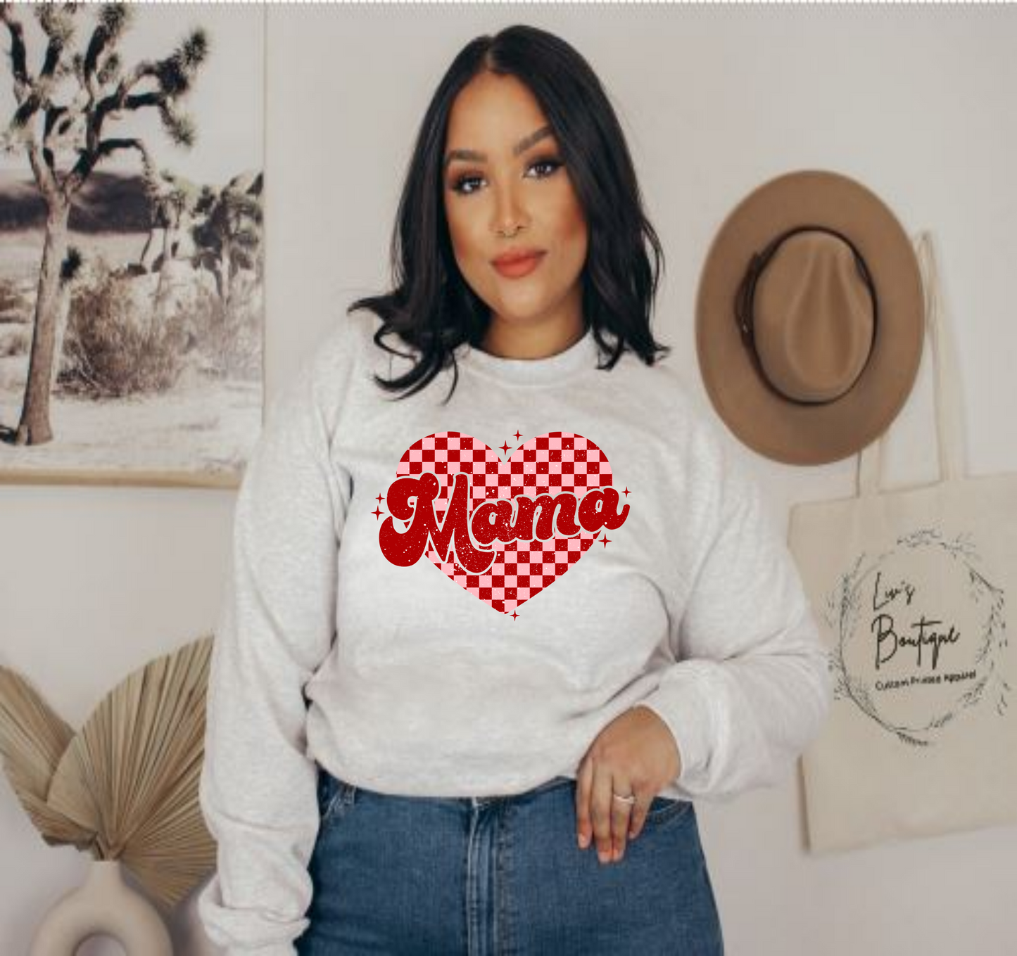Mama Valentine Checkered Heart Sweatshirt