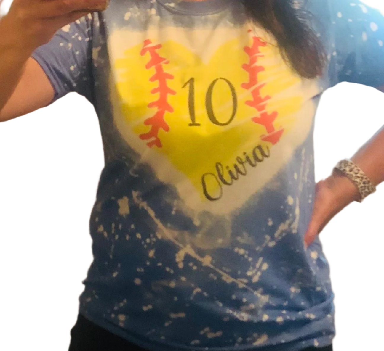 Softball Heart Shirt Bleached ~ Custom Name and Number - Liv's Boutique