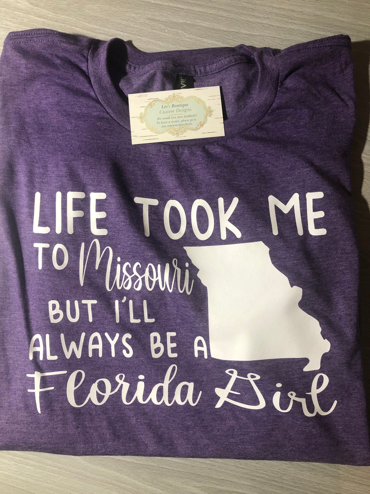 Life took me to Florida, but I'll always be a Indiana Girl, State Shirts, Custom made state shirt, Moving Shirts for ladies, Florida Shirt - Liv's Boutique