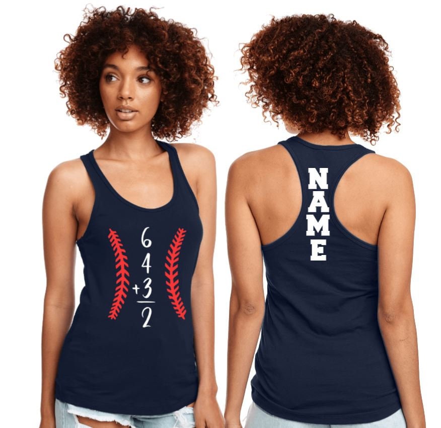 Personalized Baseball Double Play 6 4 3 2 on Tank, Personalized Turn Two Glitter Baseball Tank with Name, Custom Glitter Softball Name