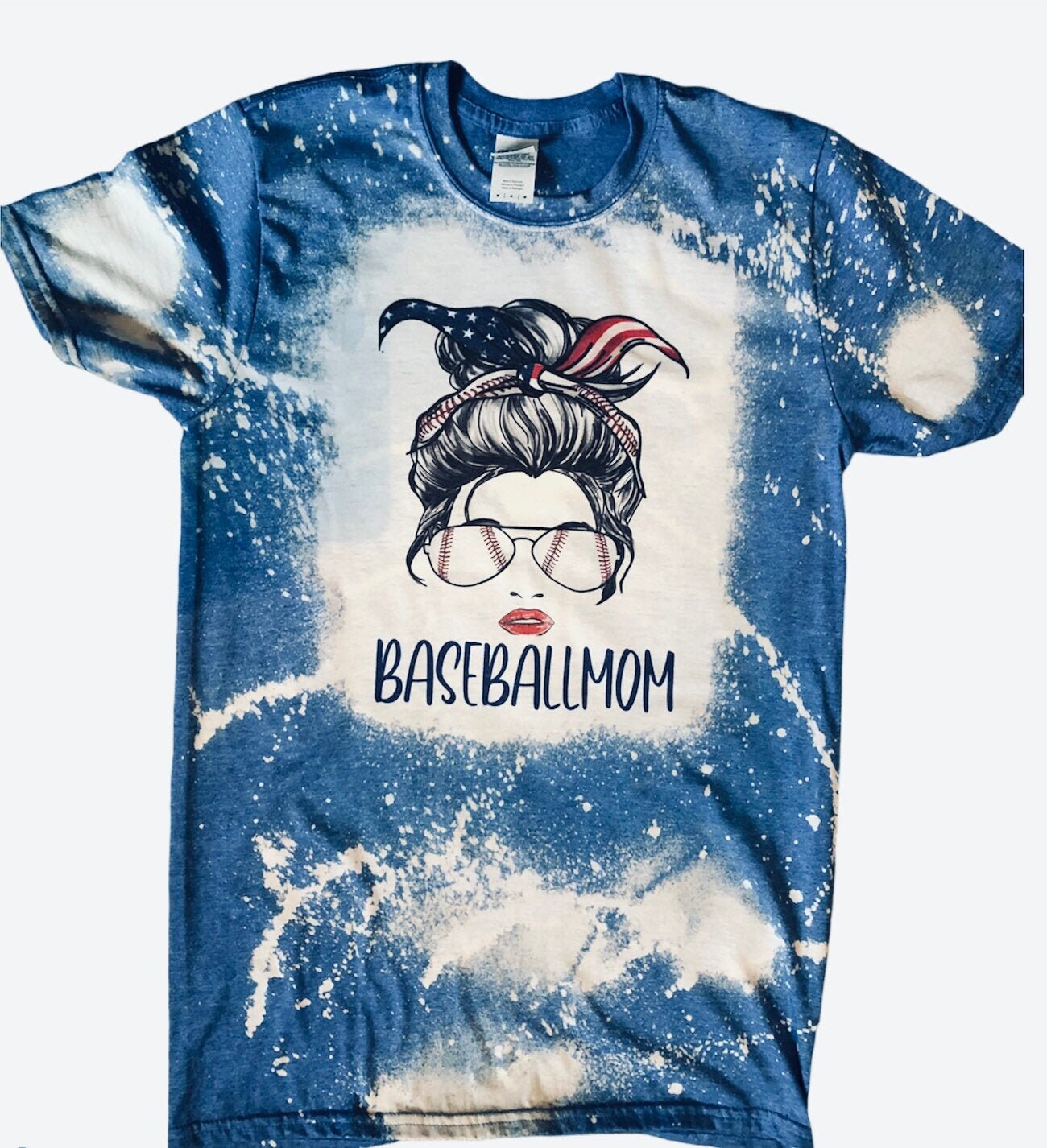 Baseball Mom Messy Bun Bleached Shirt