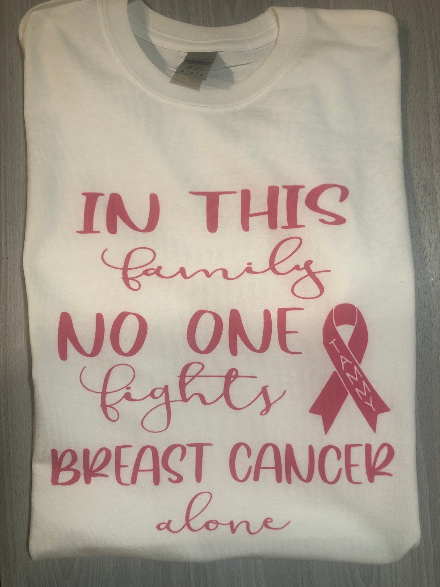 In this Family no one Fights Breast Cancer Alone Shirt, Custom Cancer Supporter Shirts, Cancer Shirts For Family, Custom Ribbons - Liv's Boutique