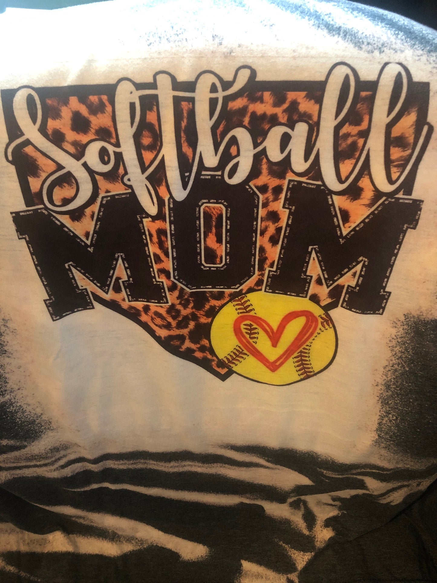 Softball Mom Shirt Bleached, Leopard Home Plate Softball Mom Shirt