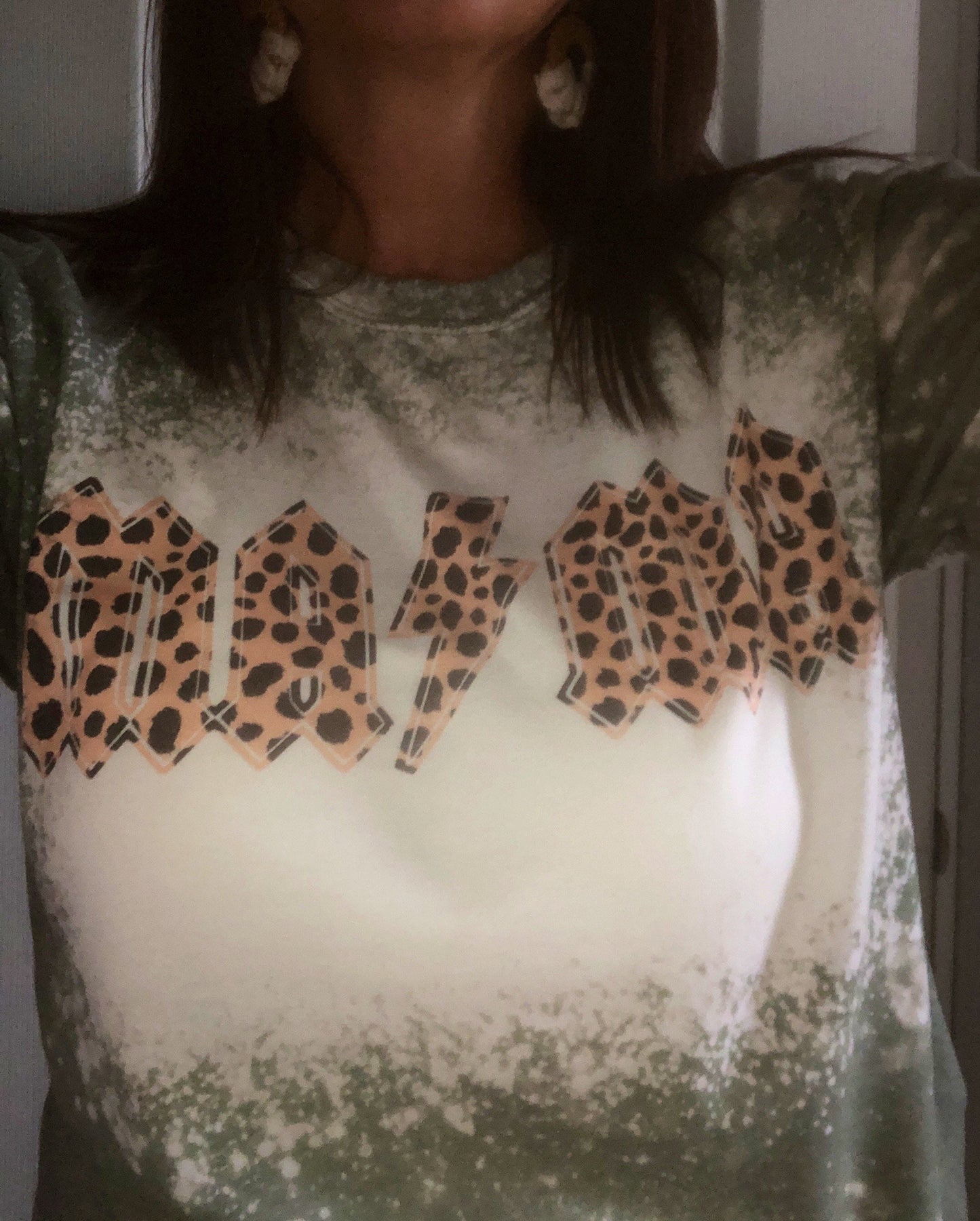 Mama Cheetah Print Bleached Tee