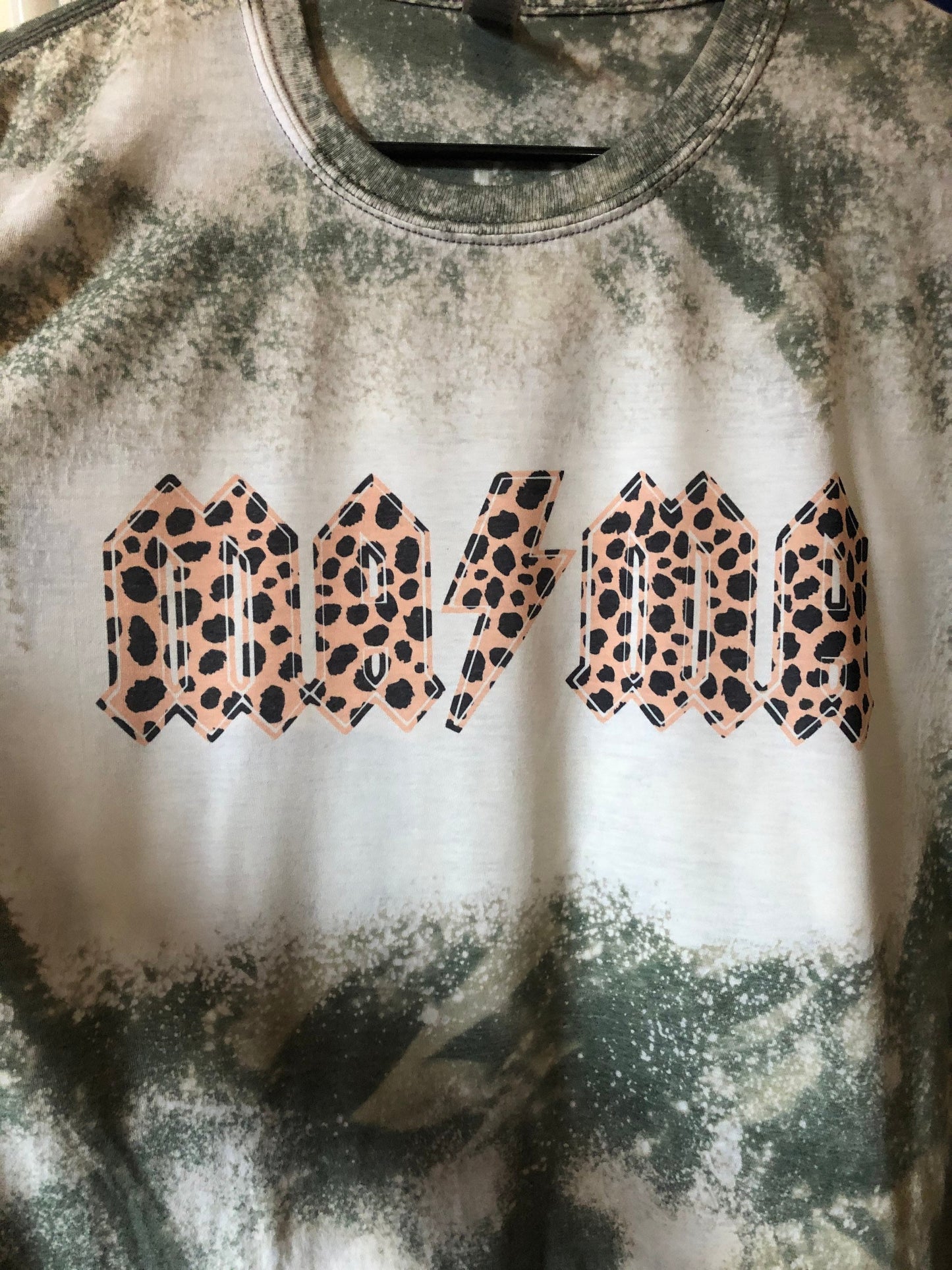Mama Cheetah Print Bleached Tee