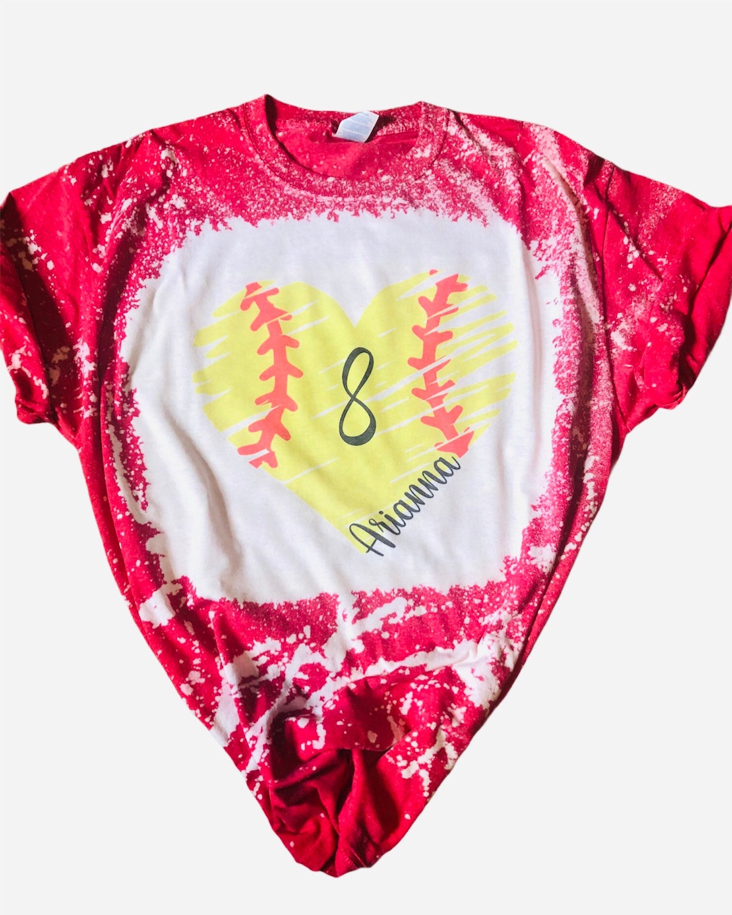 Softball Heart Shirt Bleached ~ Custom Name and Number - Liv's Boutique