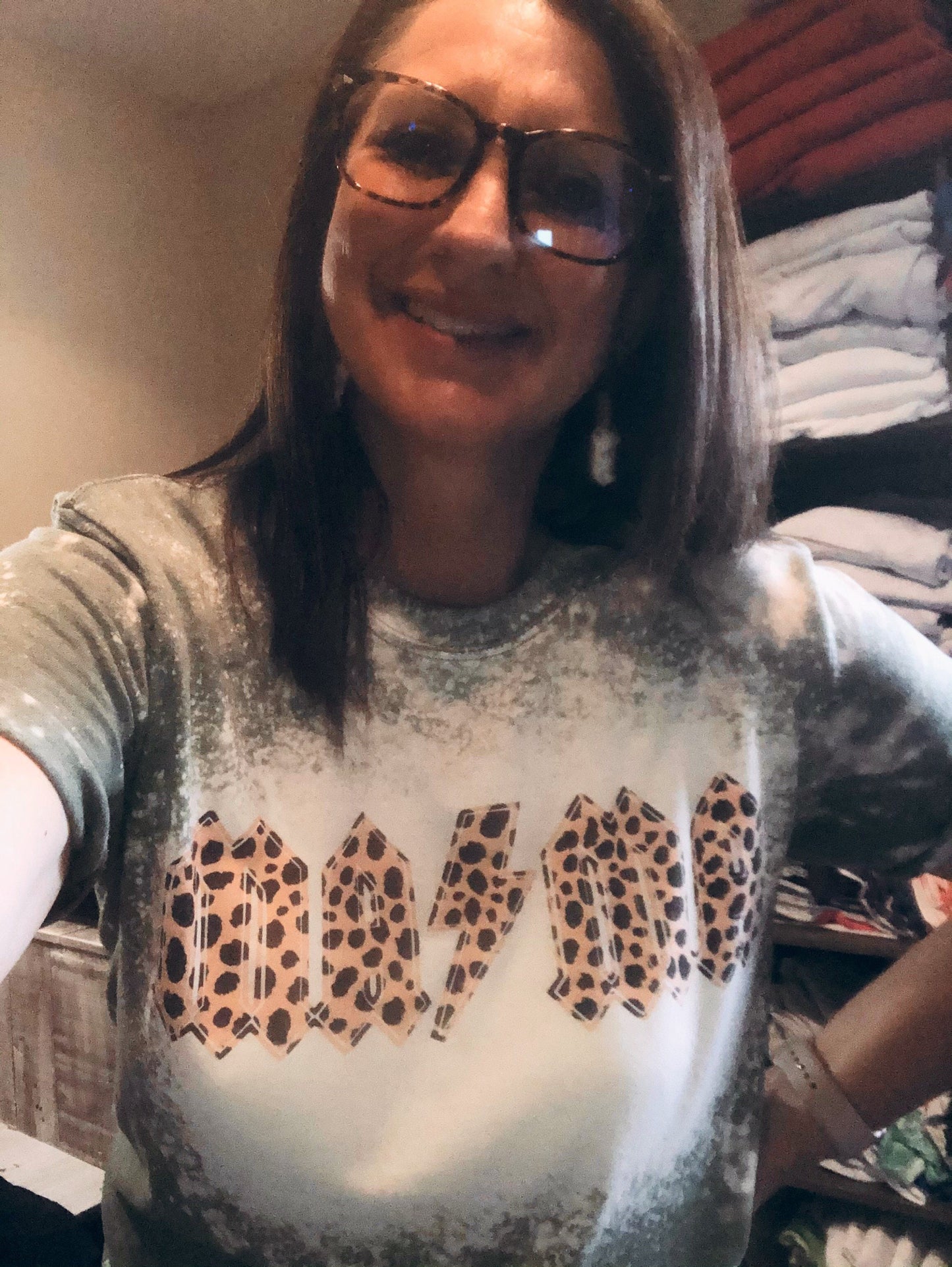 Mama Cheetah Print Bleached Tee