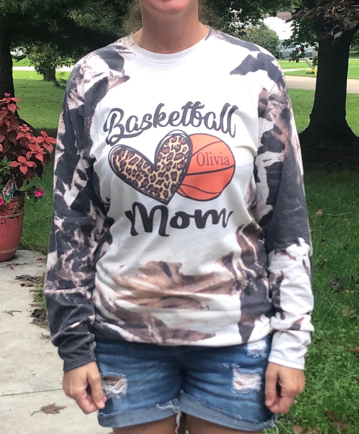 Basketball Mom Bleached Shirt (Custom Name and Number) - Liv's Boutique
