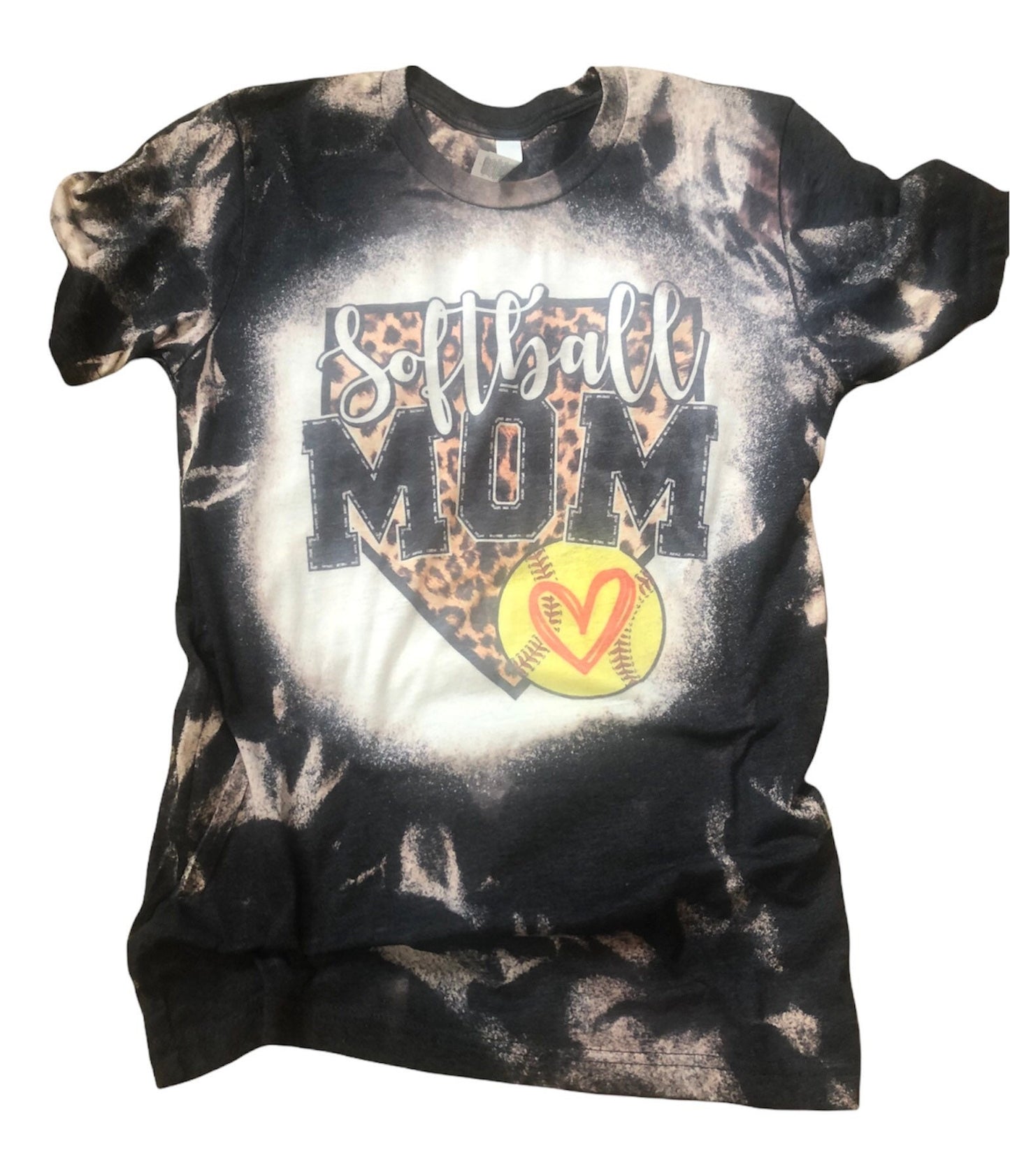 Softball Mom Shirt Bleached, Leopard Home Plate Softball Mom Shirt