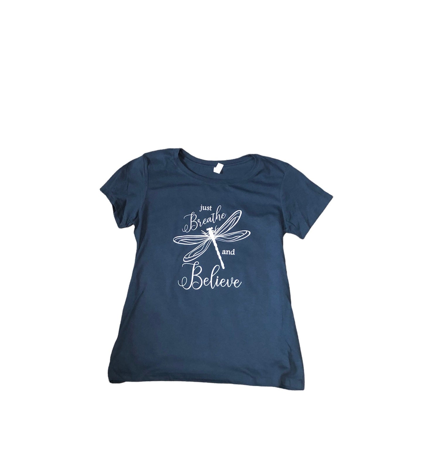 Just Breathe and Believe Motivational Shirt, Ladies Fitted Just Breathe T-Shirt - Liv's Boutique