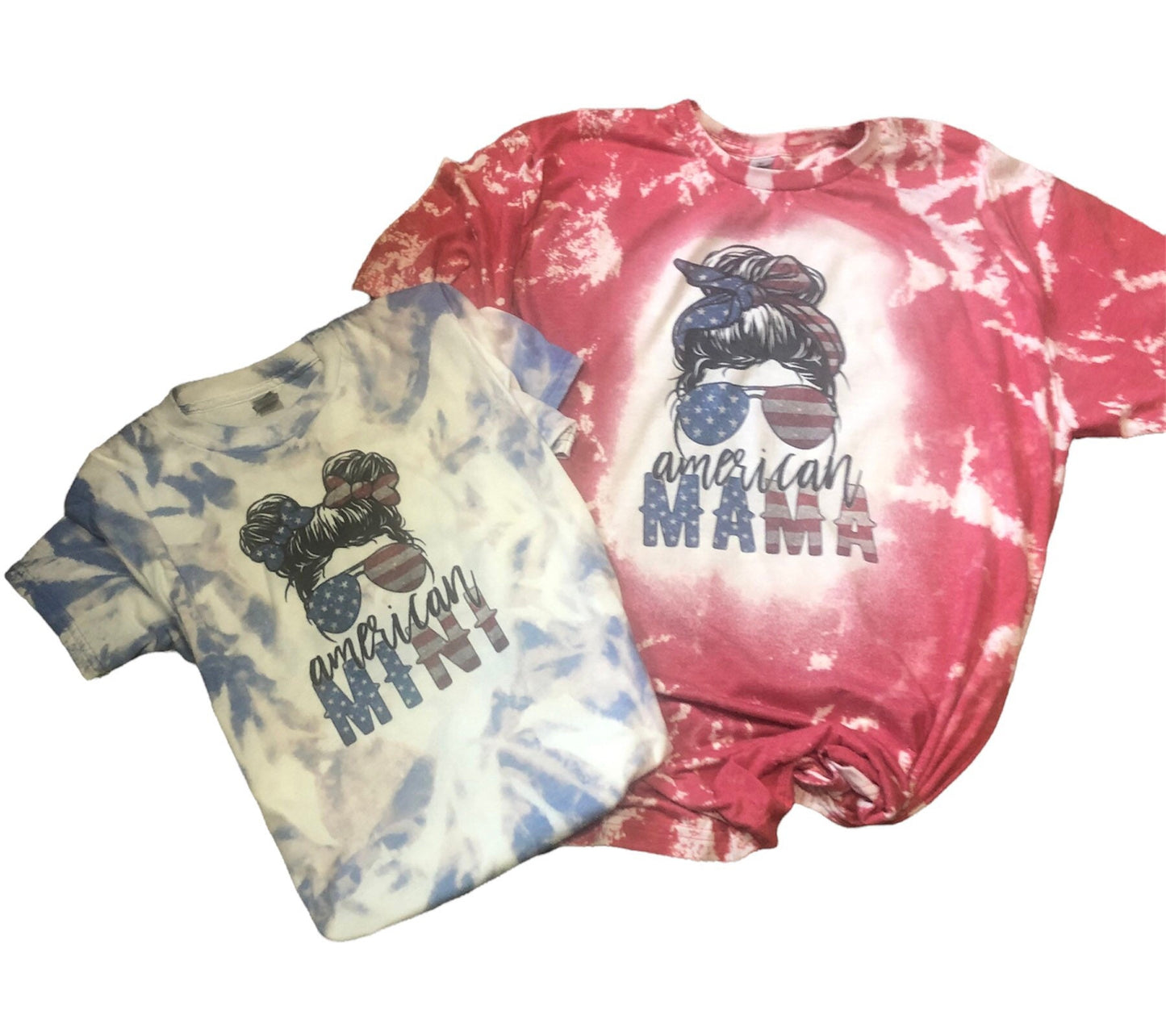 July 4th bleached Shirts for Women, American Mama Messy Bun - Liv's Boutique