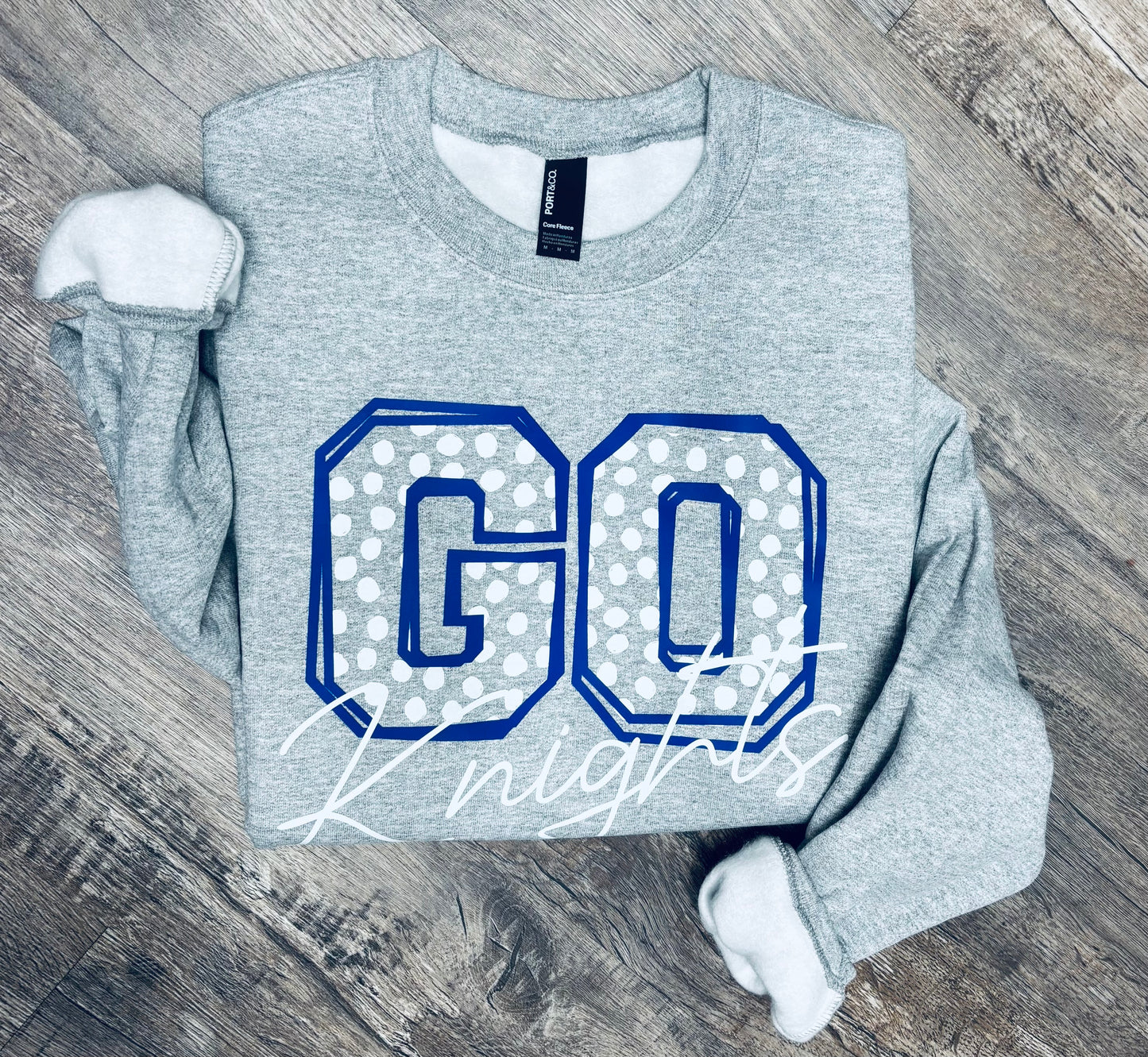 Custom Team Spirit Wear - Personalized Crewneck or Tee - Go Team Polka Dots