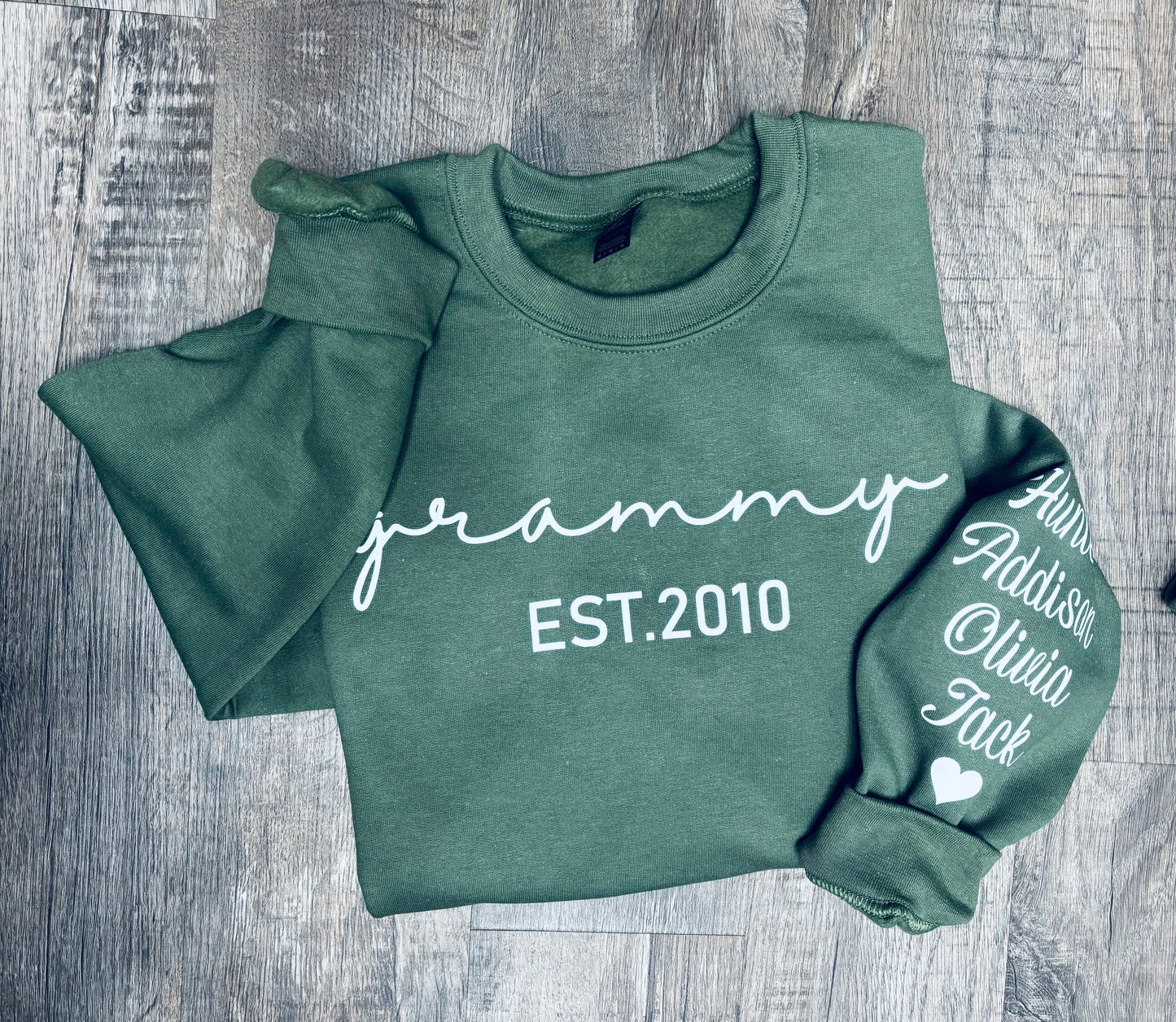 Mama Established Sweatshirt with Kid Names on Sleeves - Personalized