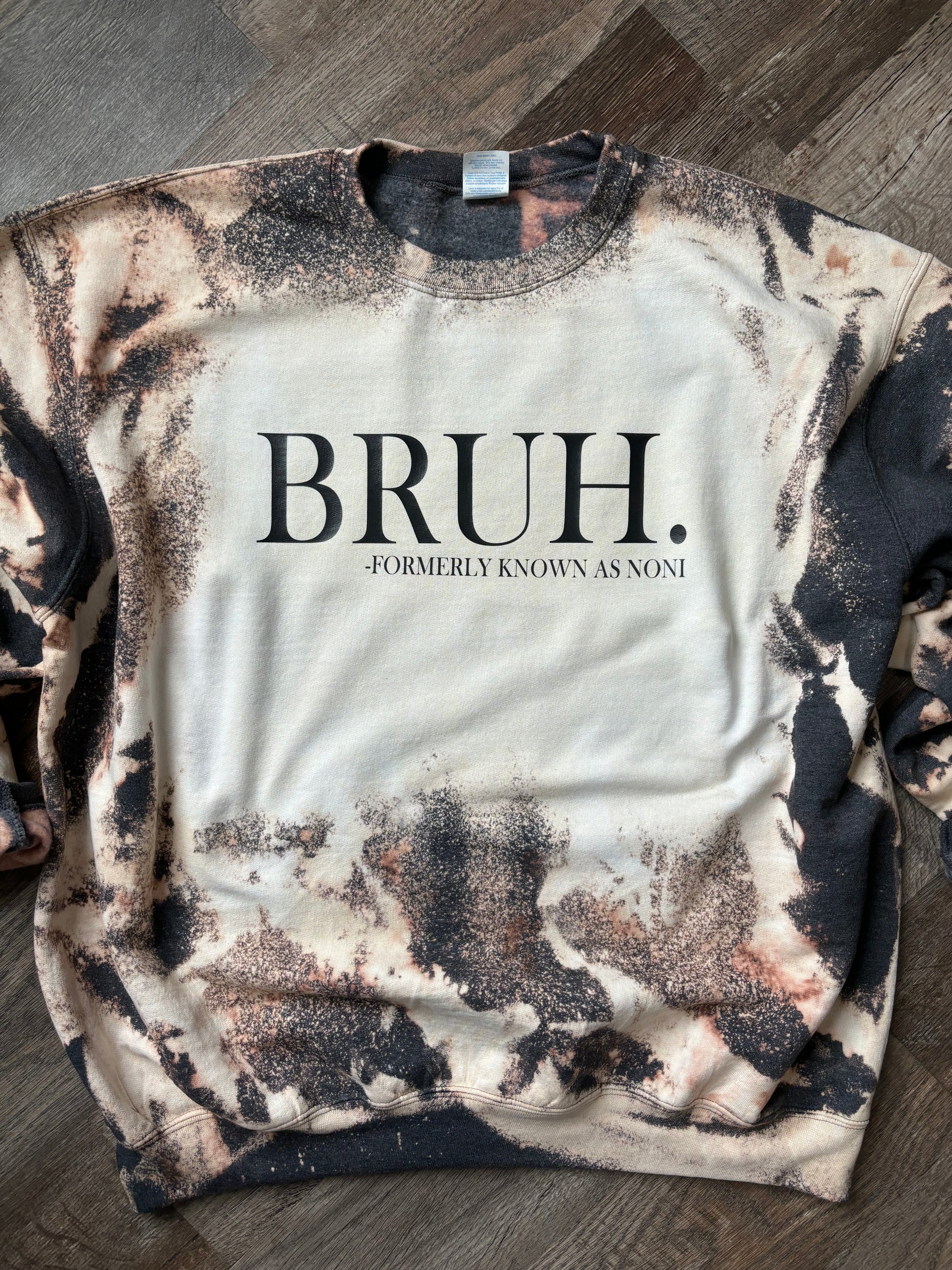 Dark heather grey bleached crewneck sweatshirt “bruh formerly known as mom” custom text