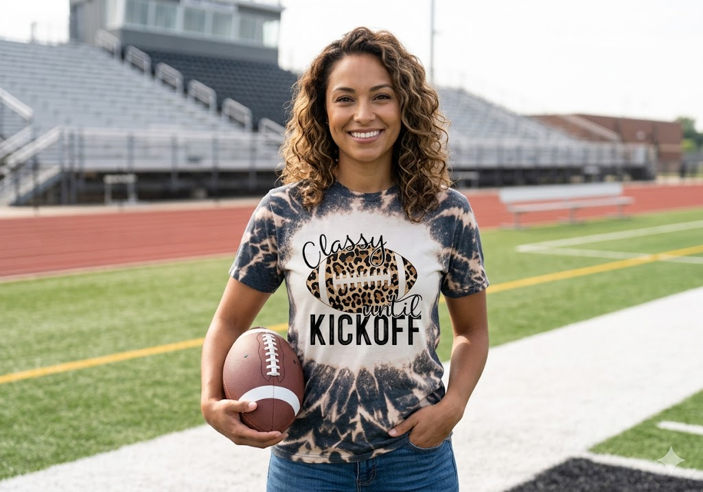 Classy until kickoff.  Leopard football hand bleached dark heather grey tee