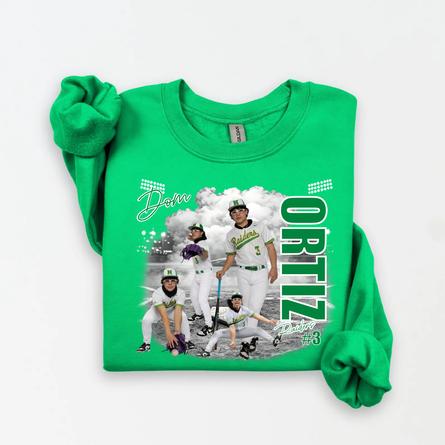 Senior photo baseball mom green crewneck sweatshirt