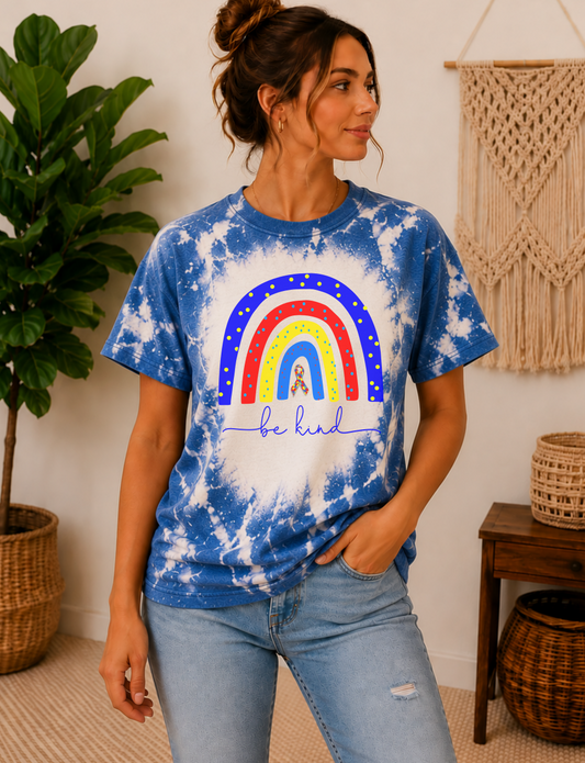 Be kind rainbow bleached tee for autism awareness