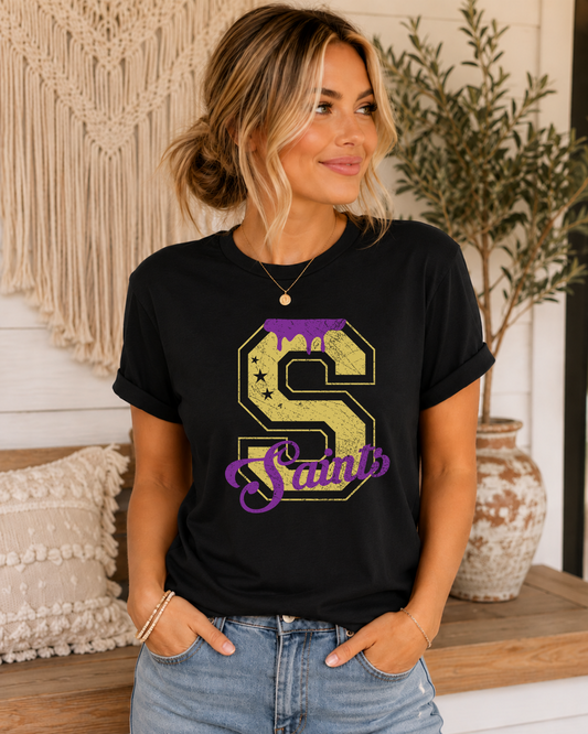 Saints mascot drip distressed design tee
