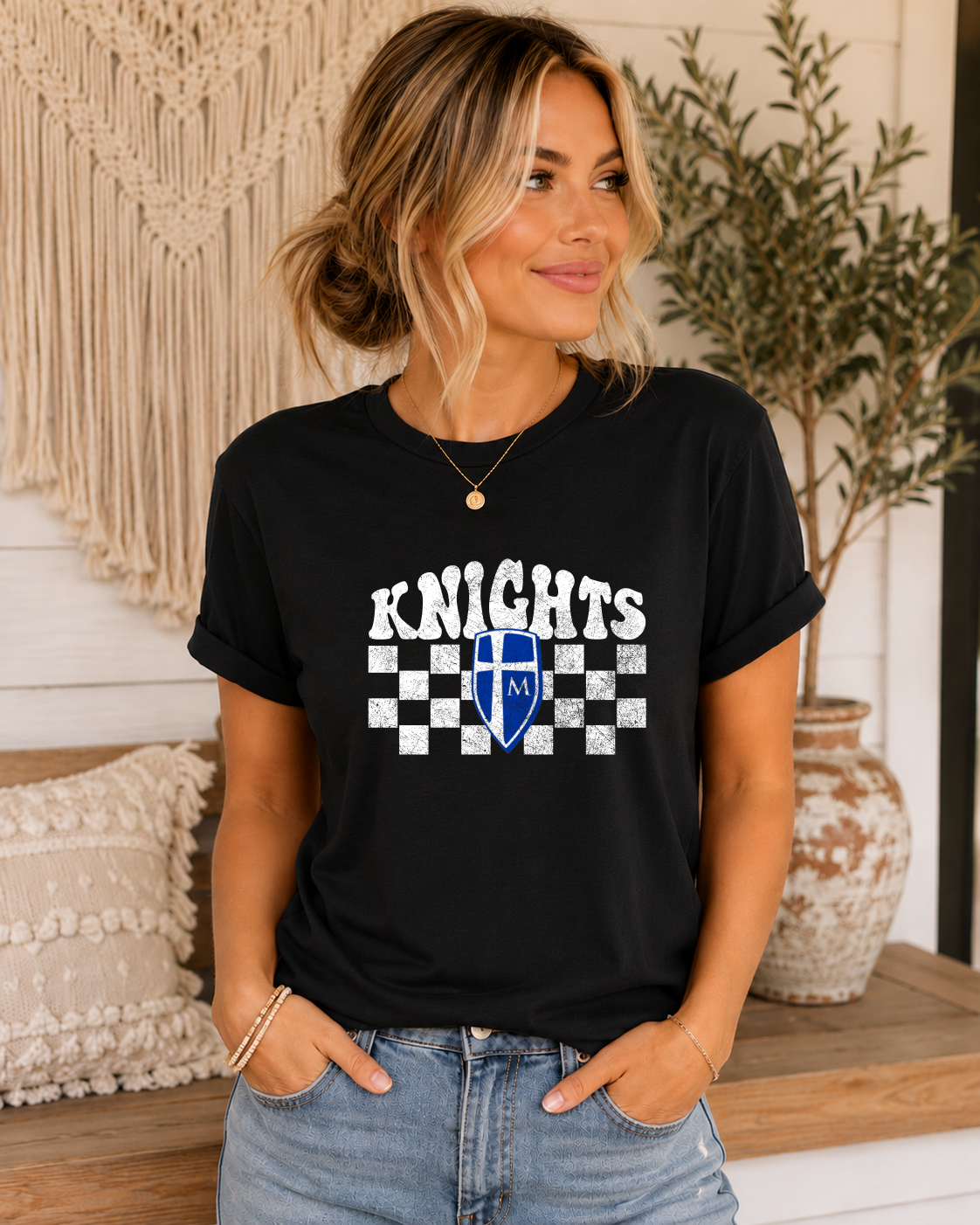 marian Knights check print custom school shirt