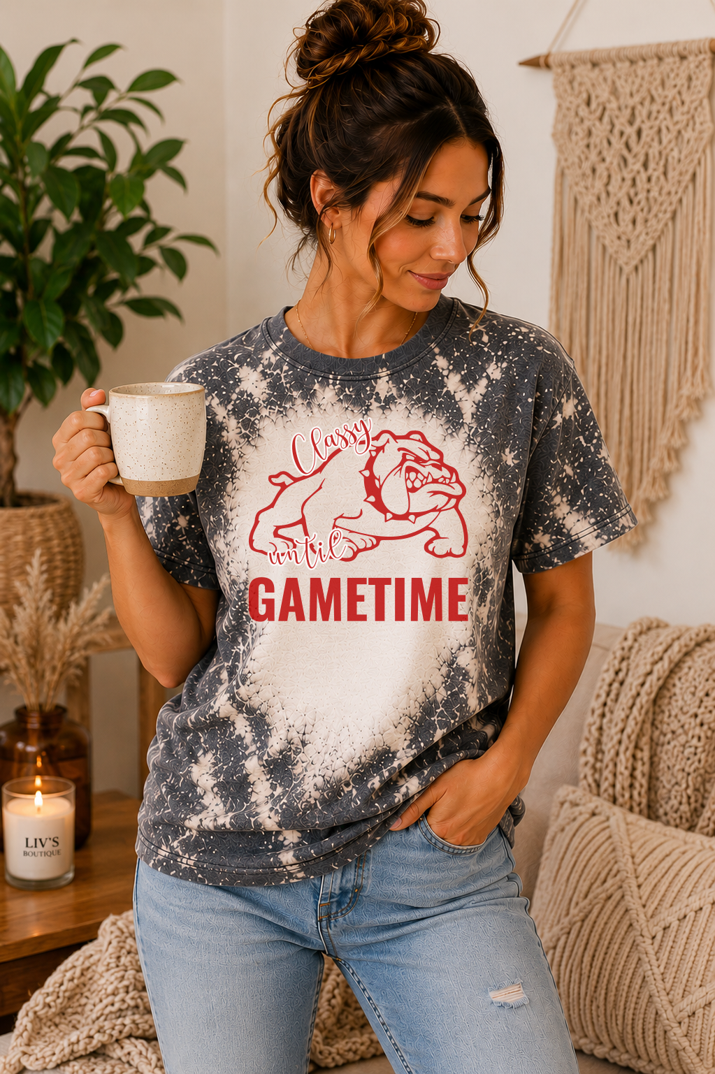 classy until game time bleached dark grey tee.  Customize with your school mascot and colors