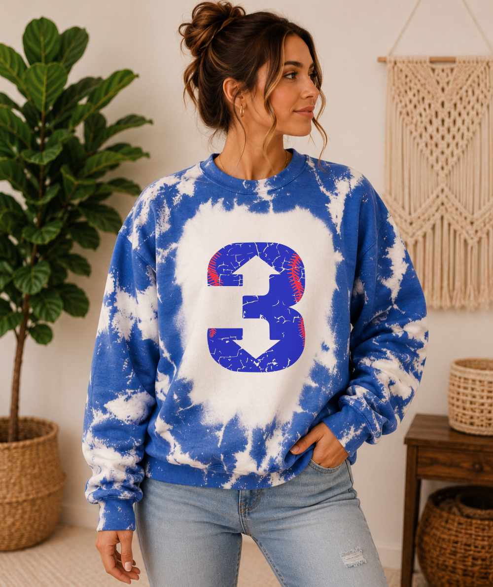 Blue bleached baseball mom sweatshirt 3 for 3 up 3 down baseball terms