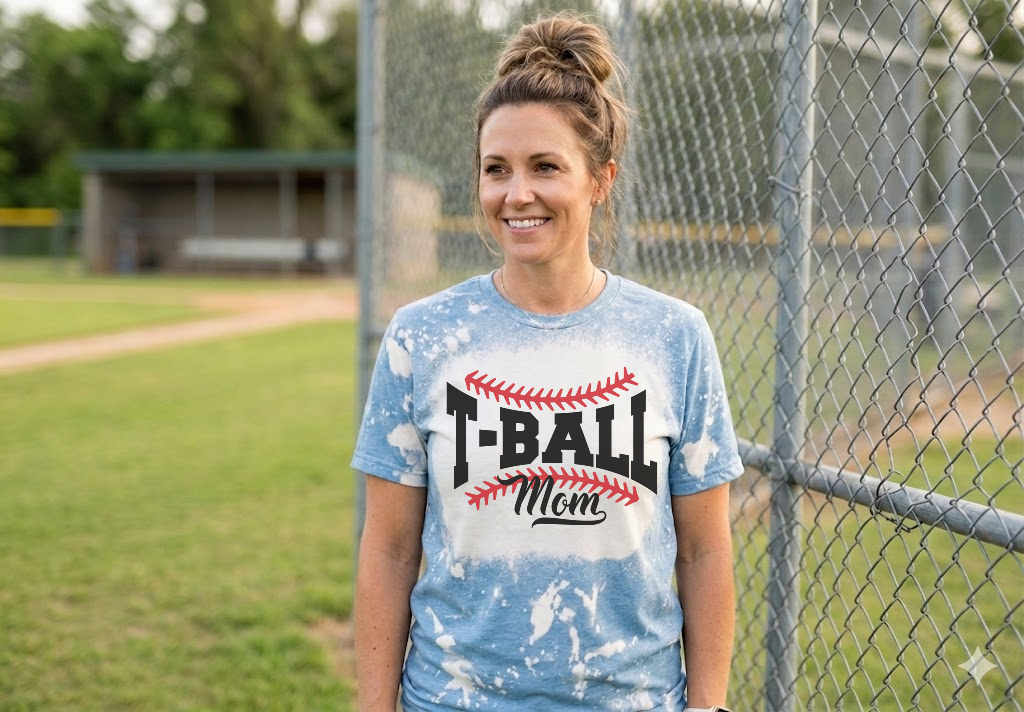 blue bleached t-ball mom shirt