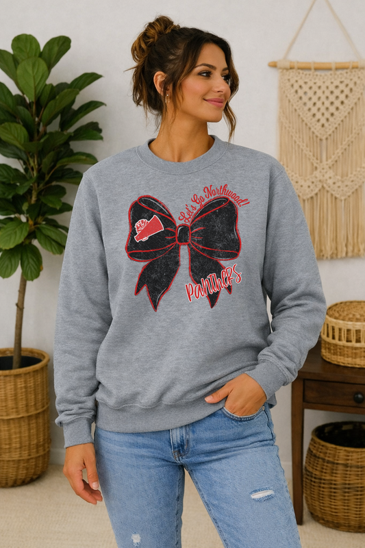 Custom cheer mom sweatshirt, cheer bow, distressed, megaphone, poms, school name and mascot