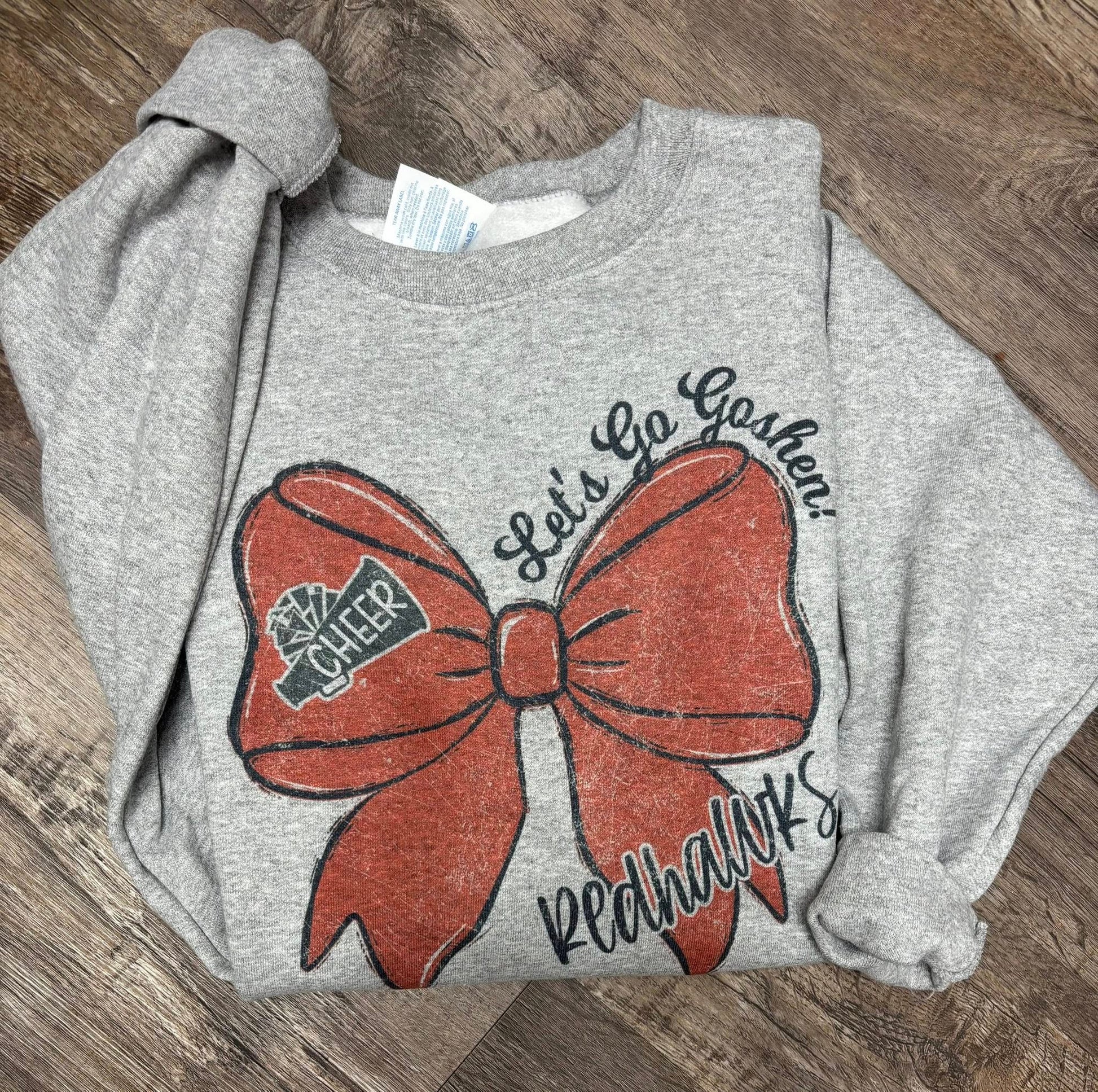 Goshen Redhawks cheer bow crewneck sweatshirt