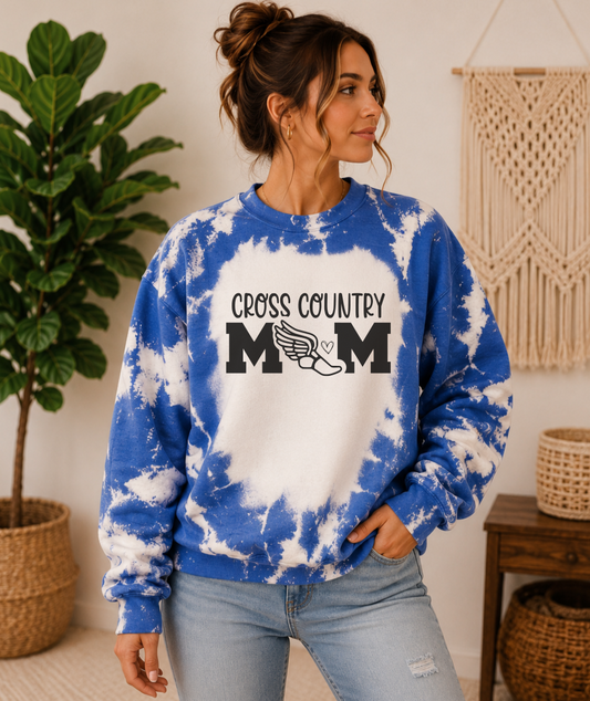 blue bleached cross country mom crewneck sweatshirt