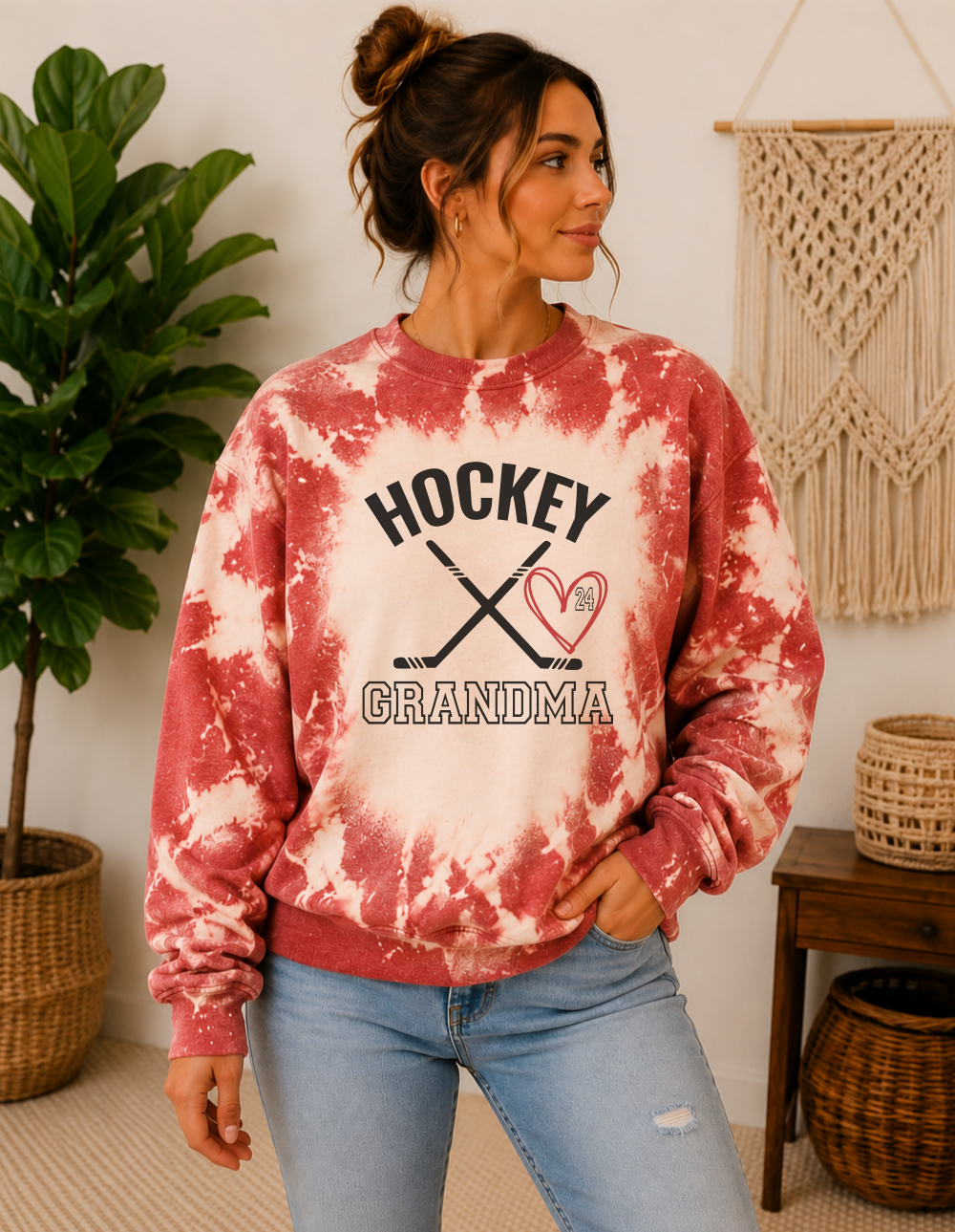 custom hockey grandma bleached sweatshirt