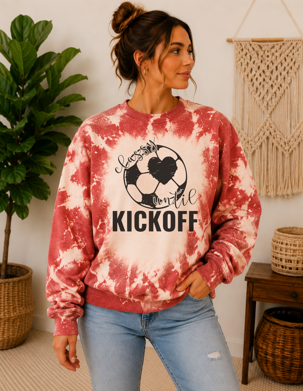 red soccer mom bleached crewneck classy until kickoff
