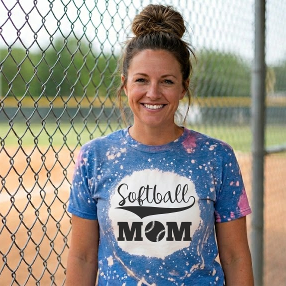 blue bleached softball mom shirt