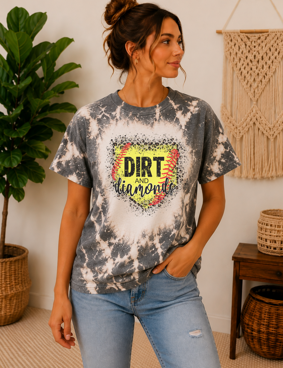 softball dirt and diamonds bleached tee, leopard print around the plate