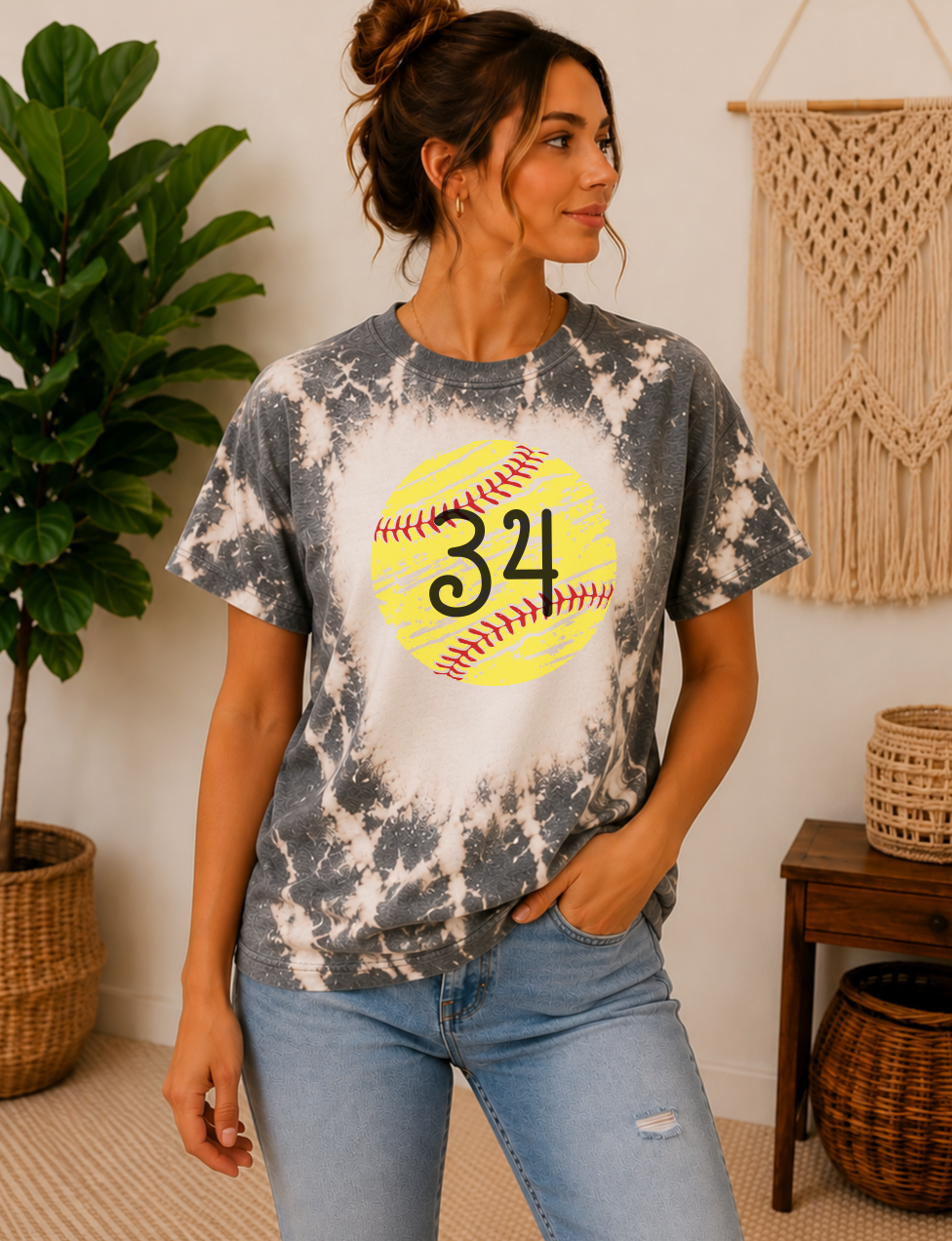 dark grey bleached softball mom shirt with players number