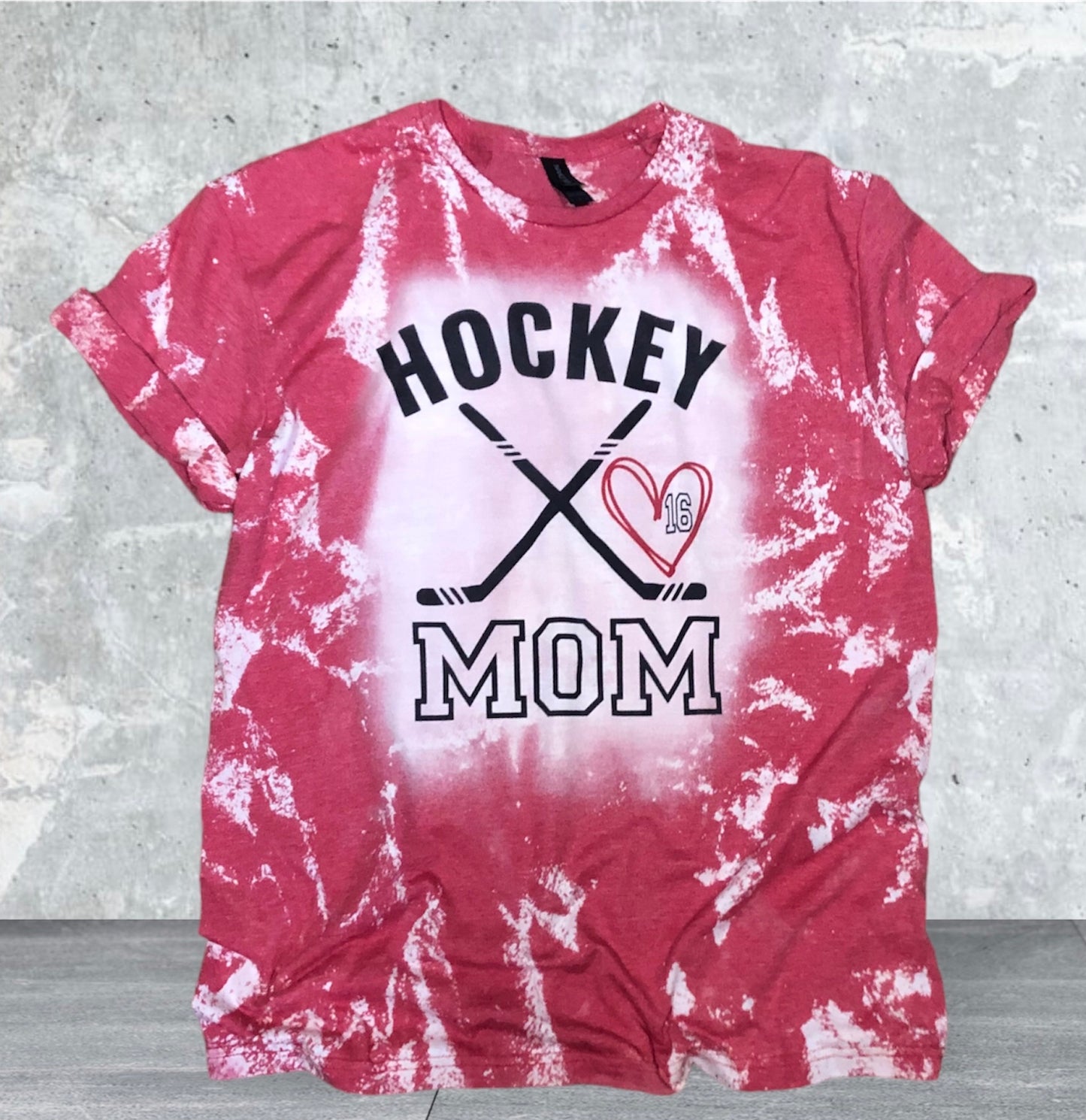 Hockey Mom, Custom Hockey Mom Bleached Tee, Personalized with Player Number - Liv's Boutique
