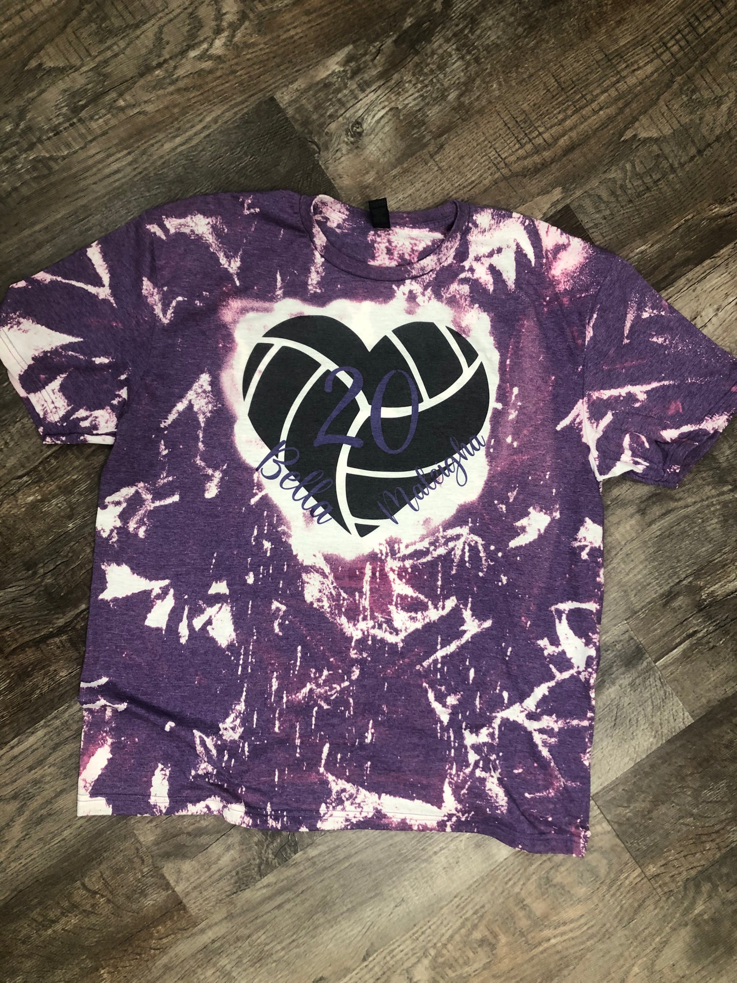 Volleyball Mom Heart Bleached Shirt ~ Customized with Player Name and Number