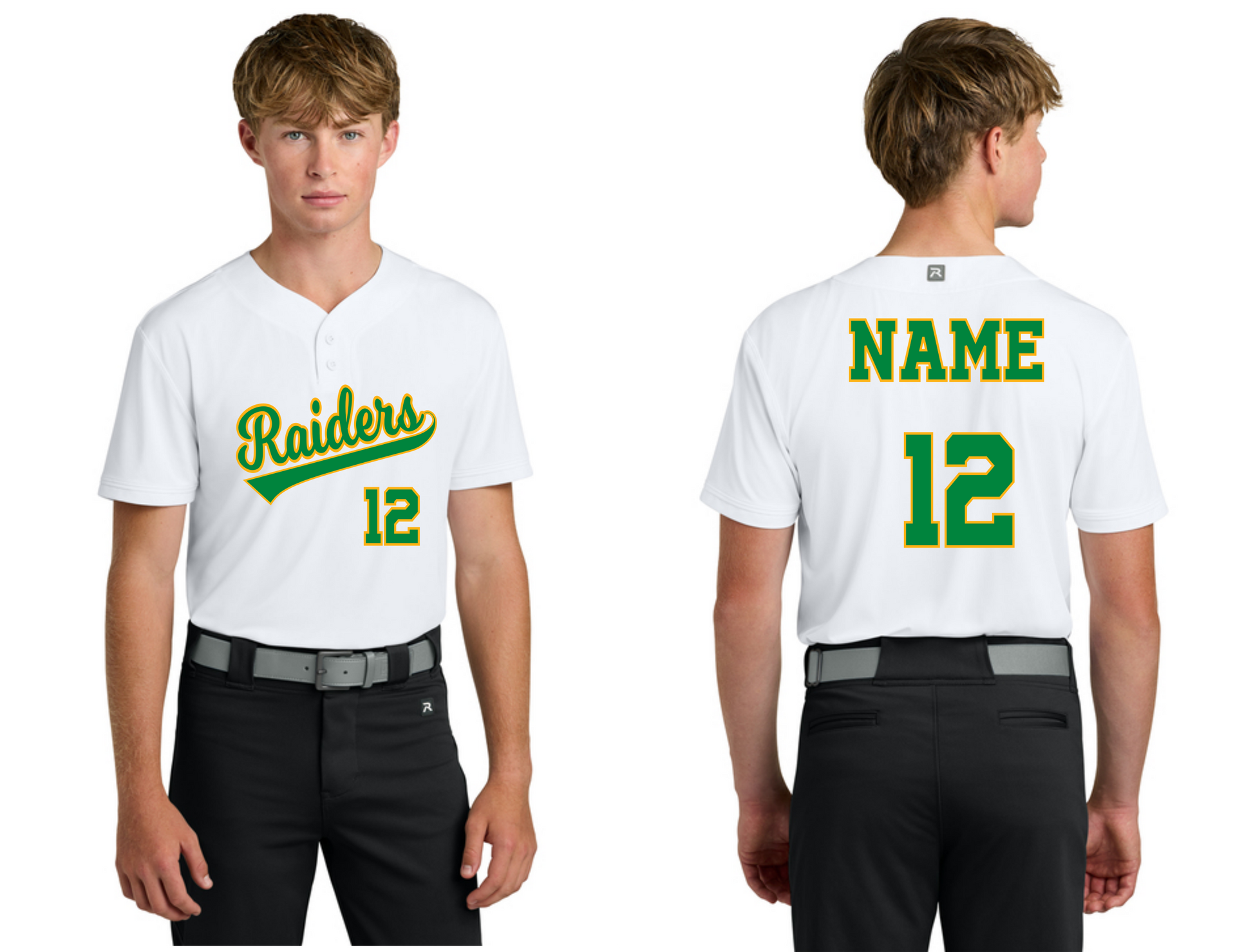 Northridge Raiders senior parent T-shirt by Liv's Boutique featuring a baseball jersey design with team logo and bold lettering.