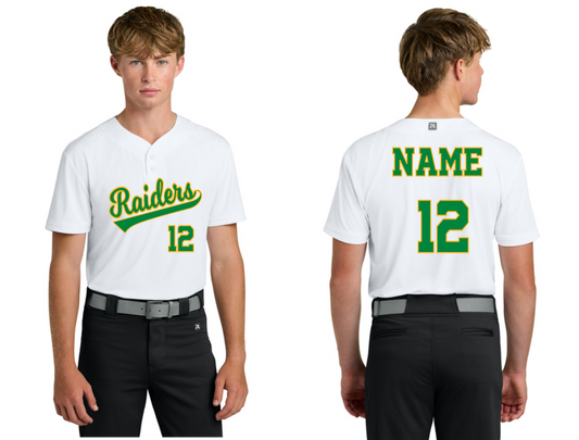 Northridge Raiders senior parent T-shirt by Liv's Boutique featuring a baseball jersey design with team logo and bold lettering.