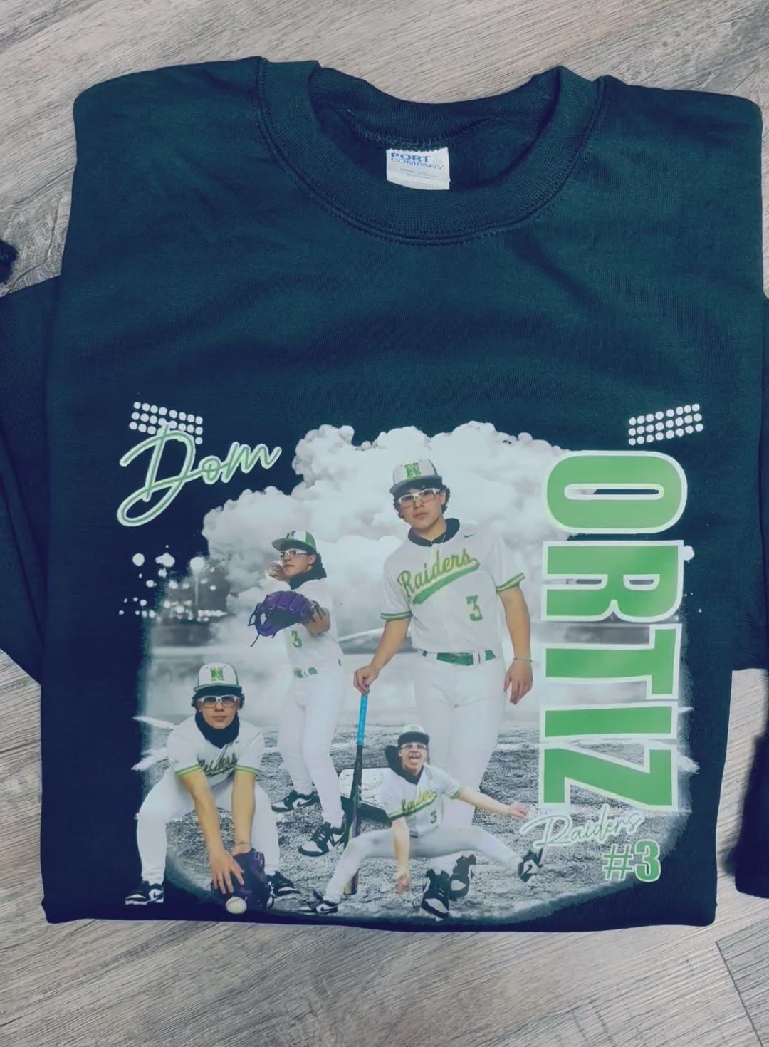 Senior photos baseball mom sweatshirt.  Includes players name, last name, number and school mascot name.  3-4 player images