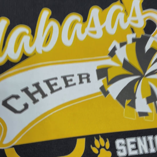 Black custom cheer team blankets in action