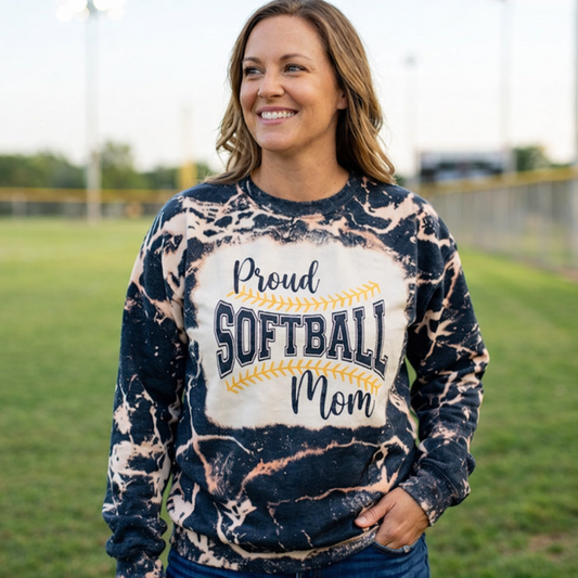 Proud softball mom bleached crewneck sweatshirt