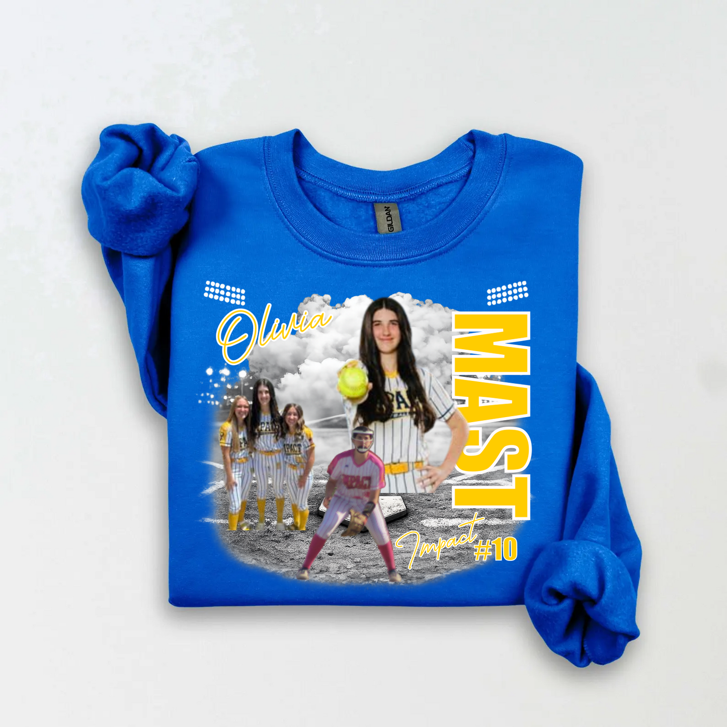 Senior softball photo sweatshirt, personalized softball mom for senior with custom name, number and colors