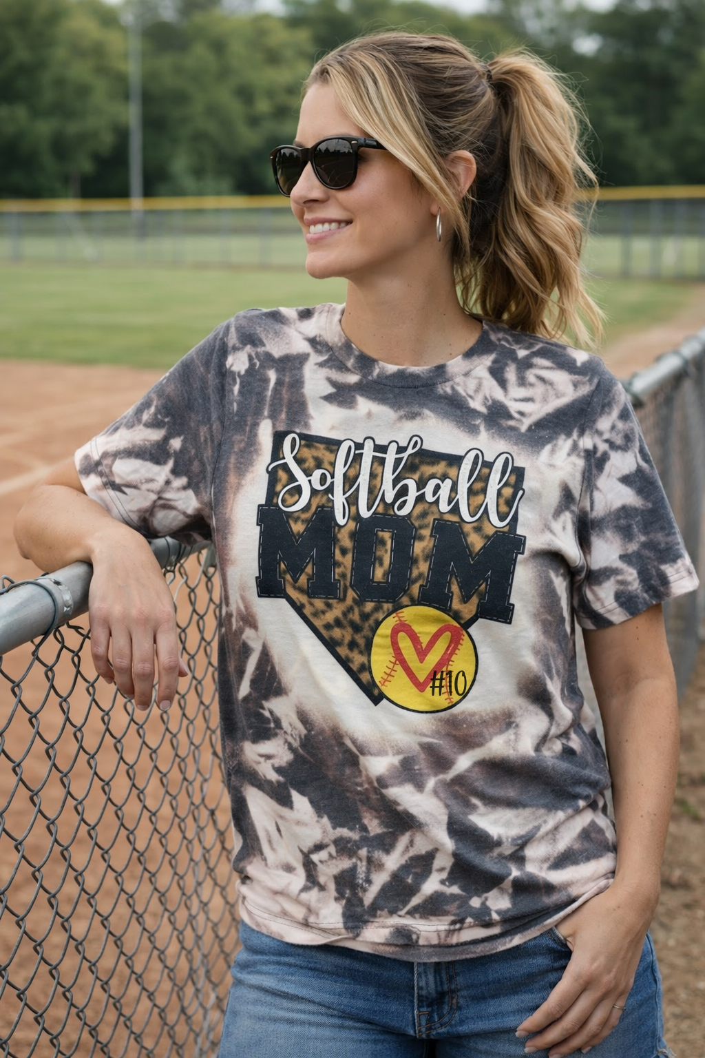bleached softball mom tee add player number