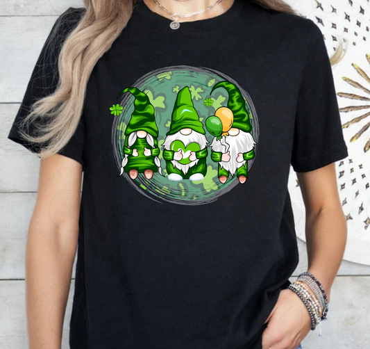 Gnomes in a circle St. Patrick's Day black tee