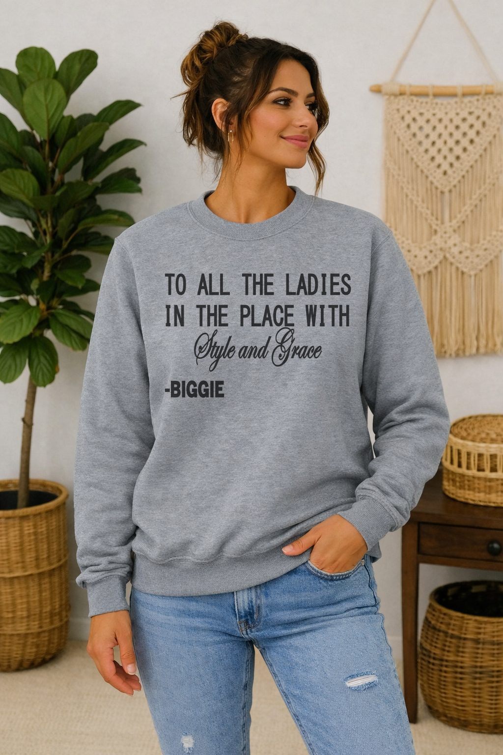 90's hip hop music grey sweatshirt.  To all the ladies