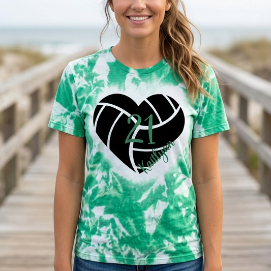 Custom bleached 
volleyball mom shirt.  Personalized with players name and number