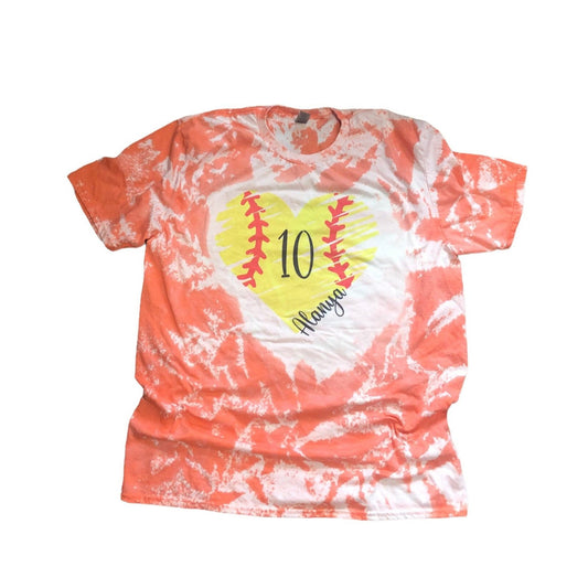 Softball Heart Shirt Bleached ~ Custom Name and Number - Liv's Boutique